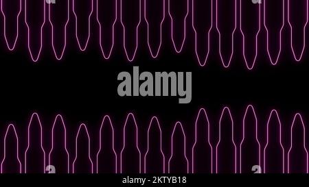 Pink neon silhouettes on a black background. Design. Two rows of bullet silhouettes moving on a black background Stock Photo