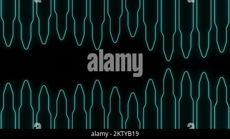Turquoise neon silhouettes on a black background. Design. Two rows of bullet silhouettes moving on a black background Stock Photo