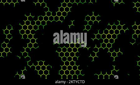 Modern geometric background with hexagon shapes. Design. Green and black animation of a hexagonal grid Stock Photo