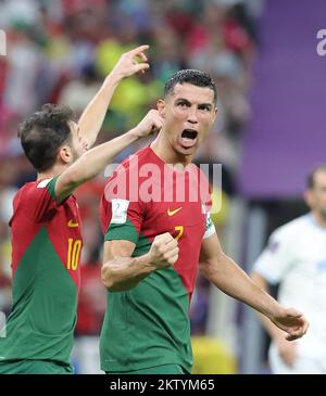 Doha, Qatar. 29th Nov, 2022. Portugal's CHRISTIANO RONALDO celebrates making a goal during the group H World Cup match against Uruguay in Qatar. Portugal won the game 2-0. (Credit Image: © Seshadri Sukumar/ZUMA Press Wire) Stock Photo