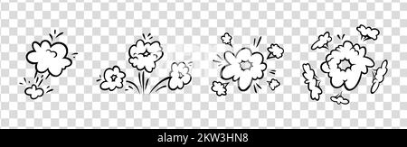 Comic boom effect clouds. Set of explosion bubbles and smoke. Vector illustration isolated Stock Vector