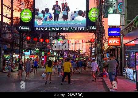 Tourists between bars, shops and restaurants on Bangla Road, party district and red light district, Patong Beach, Phuket, Thailand, Asia Stock Photo