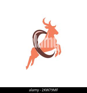 Deer logo with letter O creative design logo. Vector illustration EPS.8 EPS.10 Stock Vector