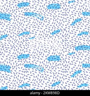 Aqua Blue Color Brush Stroke With Half Geometric Circle Memphis Pattern Stock Vector