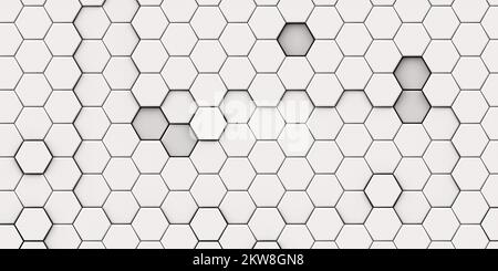 3D embossed honeycomb mosaic white background. Realistic geometric mesh cells texture. Abstract white wallpaper with hexagon grid, 3d rendering Stock Photo