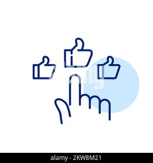 Multiple thumbs-up icon. Giving positive feedback. Pixel perfect, editable stroke line icon Stock Vector