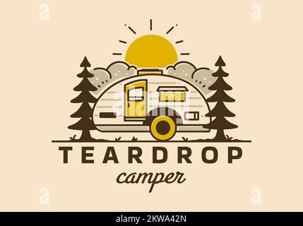Vintage Hand drawn camping seamless pattern with retro camper, tent and ...