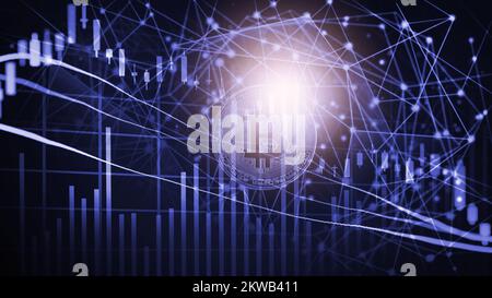 Modern way of exchange. Bitcoin is convenient payment in global economy market. Virtual digital currency and financial investment trade concept. Abstr Stock Photo
