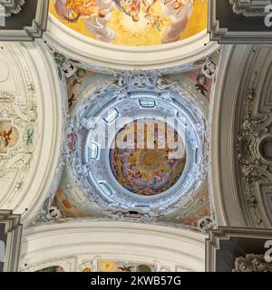 Graz, Austria - 9 October, 2022: view of the painted ceiling inside the St. Catherine's Church and Mausoleum in downtown Graz Stock Photo