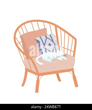 Lazy cat lying on chair semi flat color vector character Stock Vector