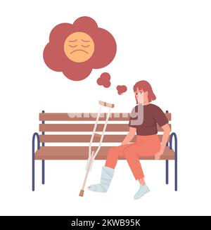 Woman with broken leg on bench semi flat color vector character Stock Vector