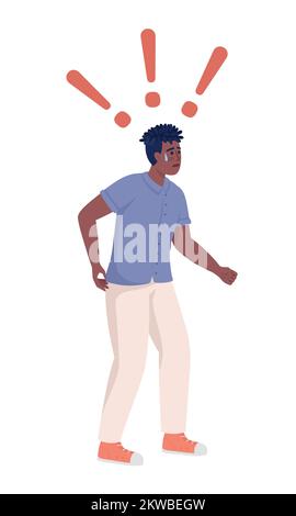 Scared young man sweating from fear semi flat color vector character Stock Vector