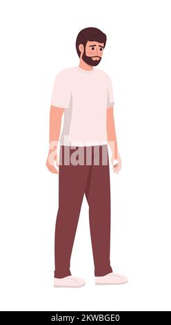 Sad bearded man in casual outfit semi flat color vector character Stock Vector