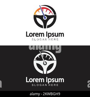 Steering Wheel and speedometer logo template. Driving school vector design. Stock Vector