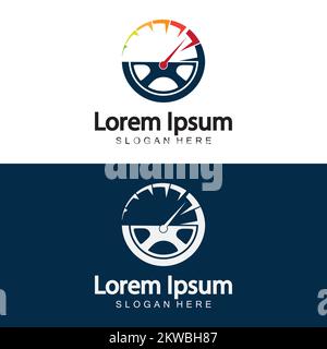 Steering Wheel and speedometer logo template. Driving school vector design. Stock Vector