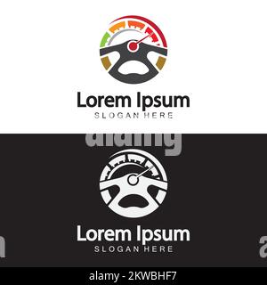 Steering Wheel and speedometer logo template. Driving school vector design. Stock Vector