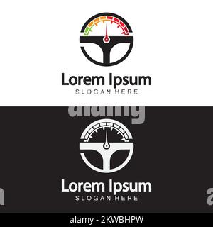 Steering Wheel and speedometer logo template. Driving school vector design. Stock Vector