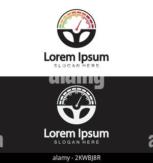 Steering Wheel and speedometer logo template. Driving school vector design. Stock Vector