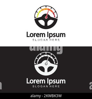 Steering Wheel and speedometer logo template. Driving school vector design. Stock Vector