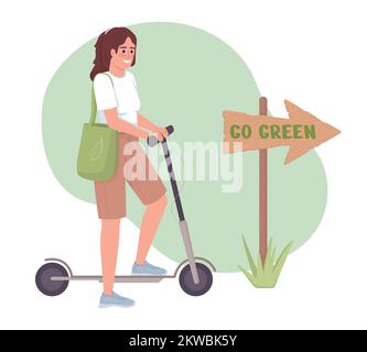Woman with electric scooter 2D vector isolated illustration Stock Vector