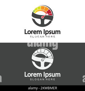 Steering Wheel and speedometer logo template. Driving school vector design. Stock Vector