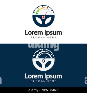 Steering Wheel and speedometer logo template. Driving school vector design. Stock Vector