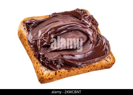 Bread with chocolate hazelnuts paste cream isolated on white background. Sandwiches with chocolate nut topping Stock Photo