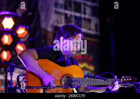 Cracow, Poland - June 25, 2022:   Al Di Meola Acoustic Trio performing live on the Kijow.Centre stage at Summer Jazz Festival in Cracow, Poland Stock Photo