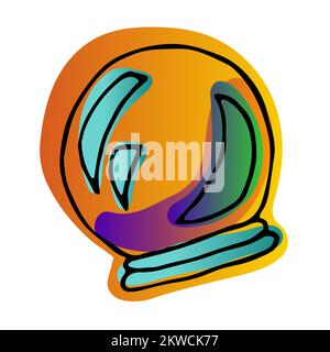 Bright space doodle Helmet sticker. Spacesuit isolated on white background. Gradient purple, orange, blue neon color astronomical object. Symbol of tr Stock Vector