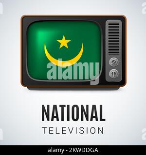 Vintage TV and Flag of Mauritania as Symbol National Television. Tele Receiver with Mauritanian flag Stock Vector