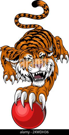 Tiger Cricket Ball Animal Sports Team Mascot Stock Vector