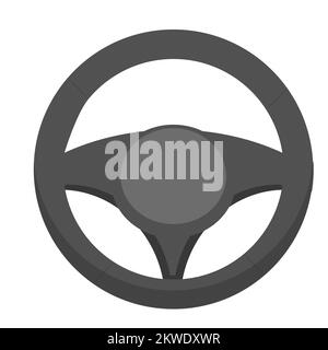 Steering wheel in cartoon style isolated on white background. auto controller, test drive. Silhouette symbol. Vector illustration Stock Vector