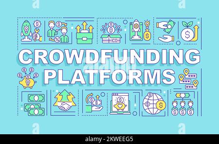 Crowdfunding platforms word concepts turquoise banner Stock Vector