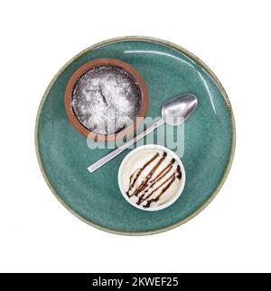 Chocolate Souffle with ice cream isolated on white Stock Photo