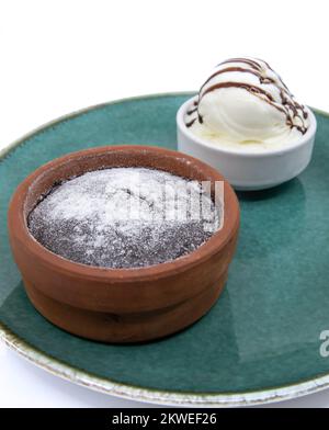 Chocolate Souffle with ice cream isolated on white Stock Photo