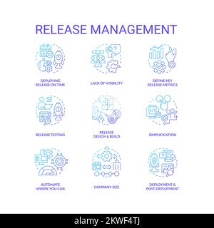 Release management blue gradient concept icons set Stock Vector