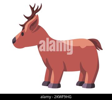 Deer cute adorable small elk with horn brown skin friendly funny baby reindeer Stock Vector