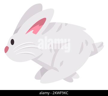 Running jumping rabbits bunnies or bunny cute adorable animal with furry hair in white color Stock Vector