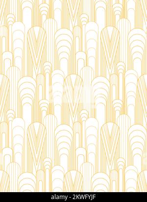 Vintage luxury vector pattern. Texture with golden outline scale ornament on white background. Art deco backdrop for fabrics and wallpapers. Stock Vector