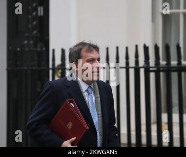 Downing Street, London, UK. 29th Nov, 2022. Chief Secretary to the Treasury John Glen arrives for the Cabinet Meeting at No 10 Downing Street. Stock Photo