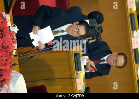 National People's Congress (NPC) Chairman Li Peng (left)announcing the opening of the Congress while President Jiang Zemin looks on.  ***NOT FOR ADVERTISING USE*** Stock Photo