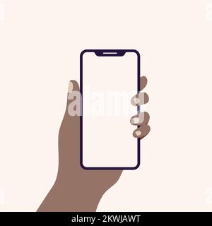 Hand holding smart phone in horizontal position. Empty screen. Vector illustration, flat design Stock Vector