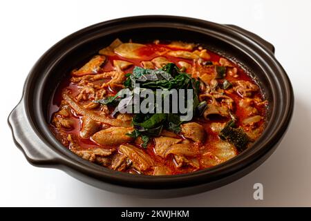 Beef Chitterlings Hotpot on White Background Stock Photo