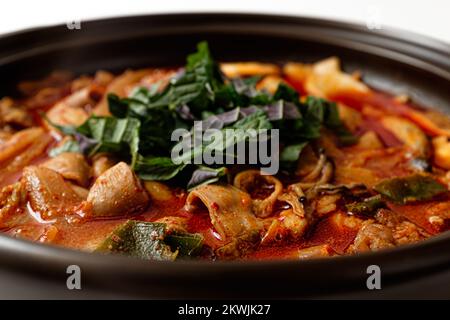 Beef Chitterlings Hotpot on White Background Stock Photo