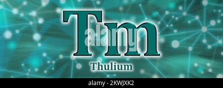Tm symbol. Thulium chemical element on green network background Stock Photo