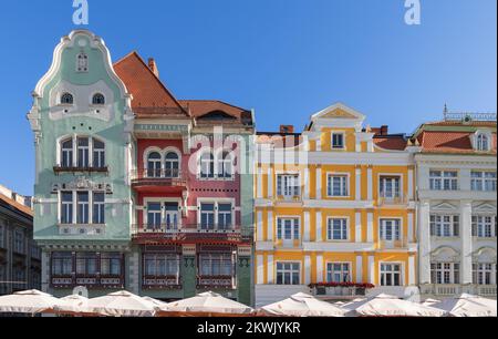 Bruck House is architectural jewel of Timisoara, built in Art Nouveau and Secession styles, with Hungarian folk motifs erected in 1910 with ground flo Stock Photo