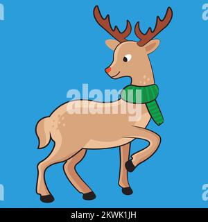 christmas character of deer in green scarf Stock Vector