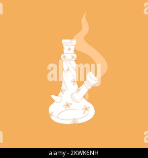 Hand drawn abstract graphic clipart illustration of Medical Marijuana,smoking accessories.Hemp and bong for smoking weed.Cannabis and weed Stock Vector