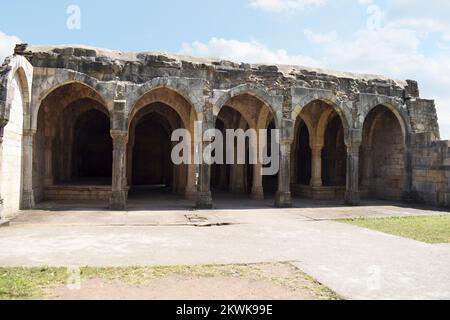 Mandvi or Custom House, façade, built in stone, carvings details of architecture, arches and columns, was built by Sultan Mahmud Begada 15th - 16th ce Stock Photo