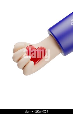 3d red heart in hand. Valentin's day illustration. Medical concept render. Stock Photo